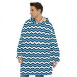 Blue And White Zigzag Pattern Print Hoodie Blanket