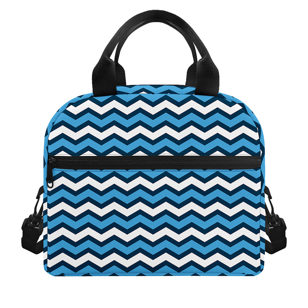 Blue And White Zigzag Pattern Print Insulated Lunch Bag