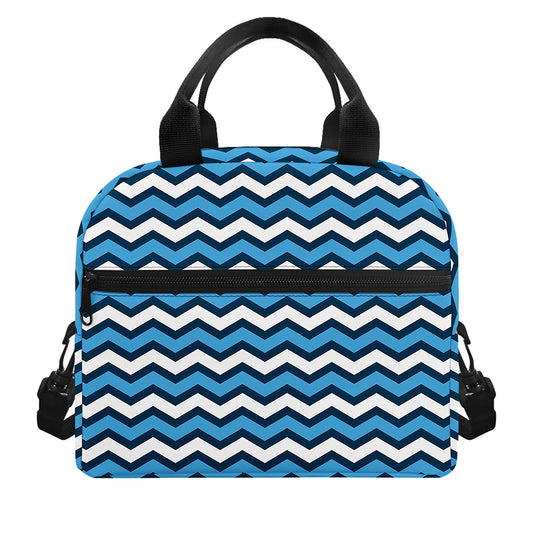 Blue And White Zigzag Pattern Print Insulated Lunch Bag