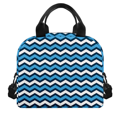 Blue And White Zigzag Pattern Print Insulated Lunch Bag