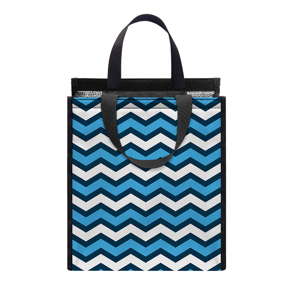 Blue And White Zigzag Pattern Print Insulated Lunch Tote