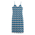 Blue And White Zigzag Pattern Print Jersey Midi Cami Dress