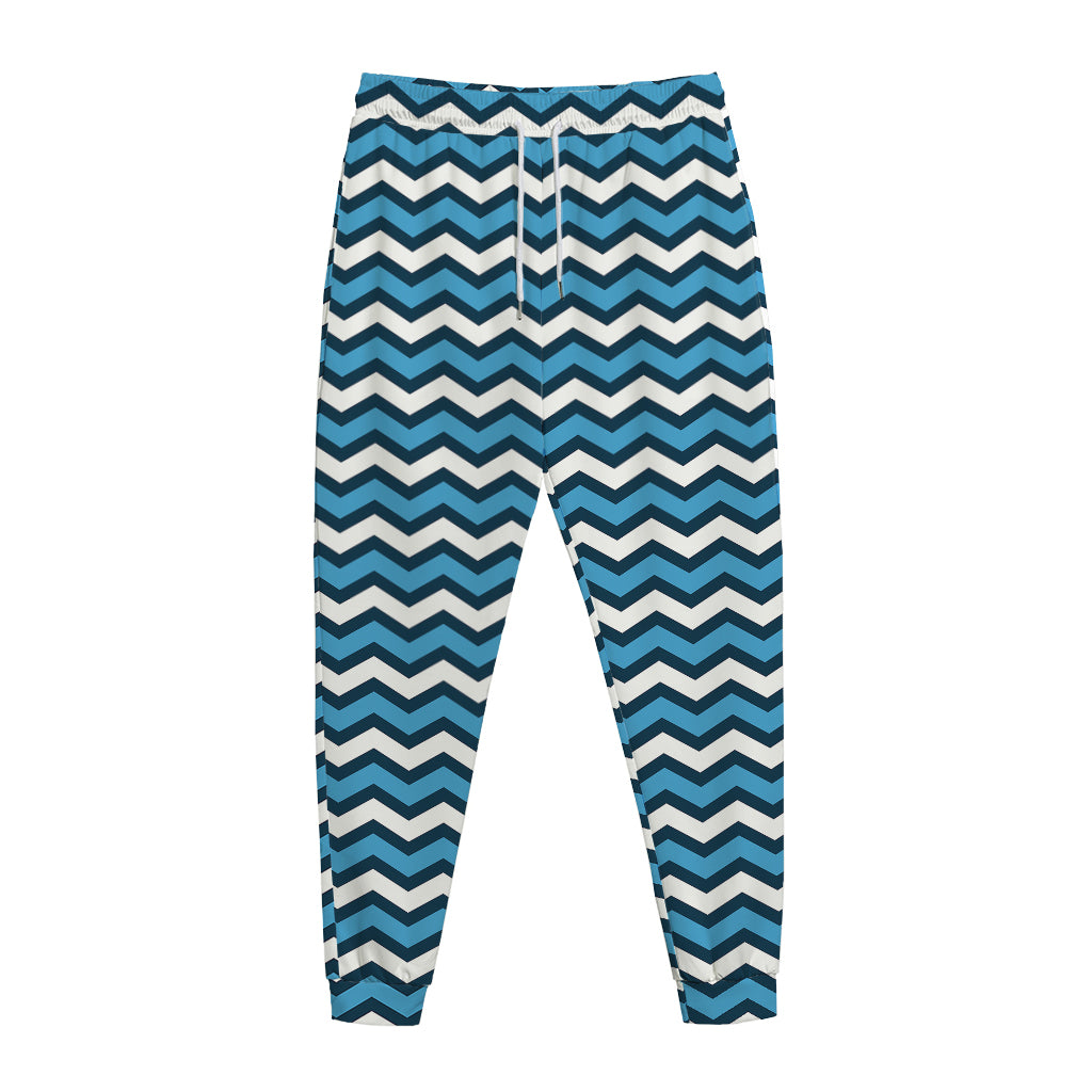 Blue And White Zigzag Pattern Print Jogger Pants