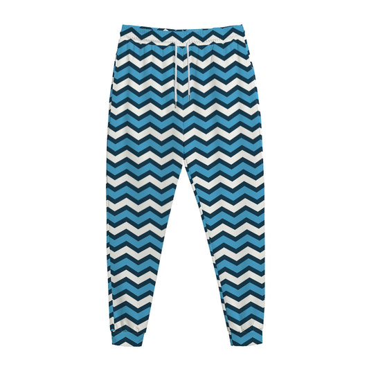 Blue And White Zigzag Pattern Print Jogger Pants