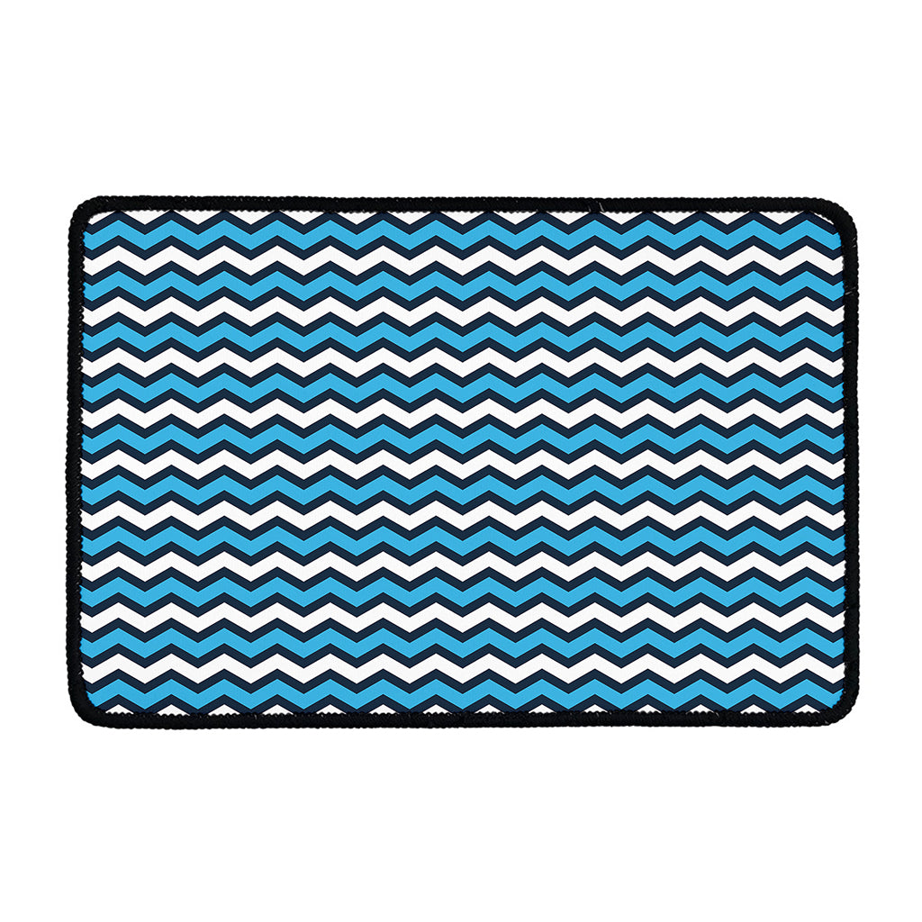 Blue And White Zigzag Pattern Print Kitchen Mat
