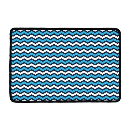 Blue And White Zigzag Pattern Print Kitchen Mat
