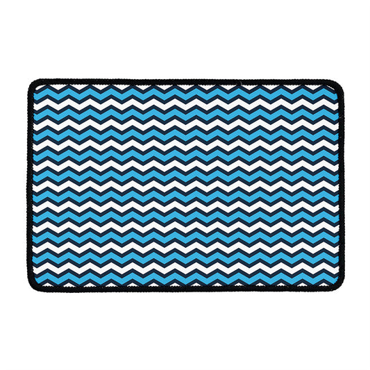 Blue And White Zigzag Pattern Print Kitchen Mat