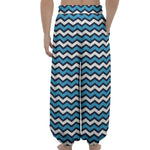Blue And White Zigzag Pattern Print Lantern Pants
