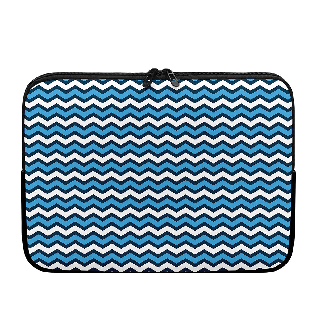 Blue And White Zigzag Pattern Print Laptop Sleeve