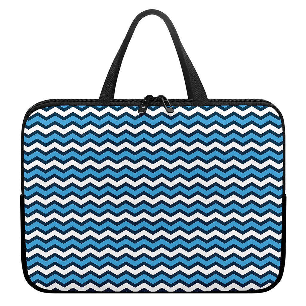 Blue And White Zigzag Pattern Print Laptop Sleeve With Handle