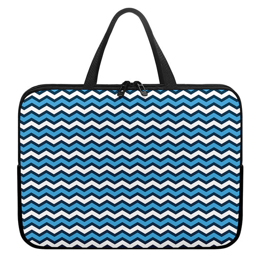 Blue And White Zigzag Pattern Print Laptop Sleeve With Handle