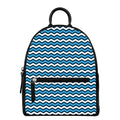 Blue And White Zigzag Pattern Print Leather Backpack