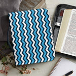Blue And White Zigzag Pattern Print Leather Bible Cover