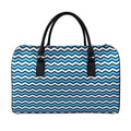 Blue And White Zigzag Pattern Print Leather Duffel Bag