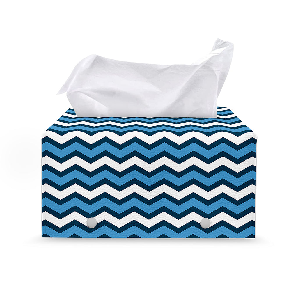 Blue And White Zigzag Pattern Print Leather Tissue Box Cover