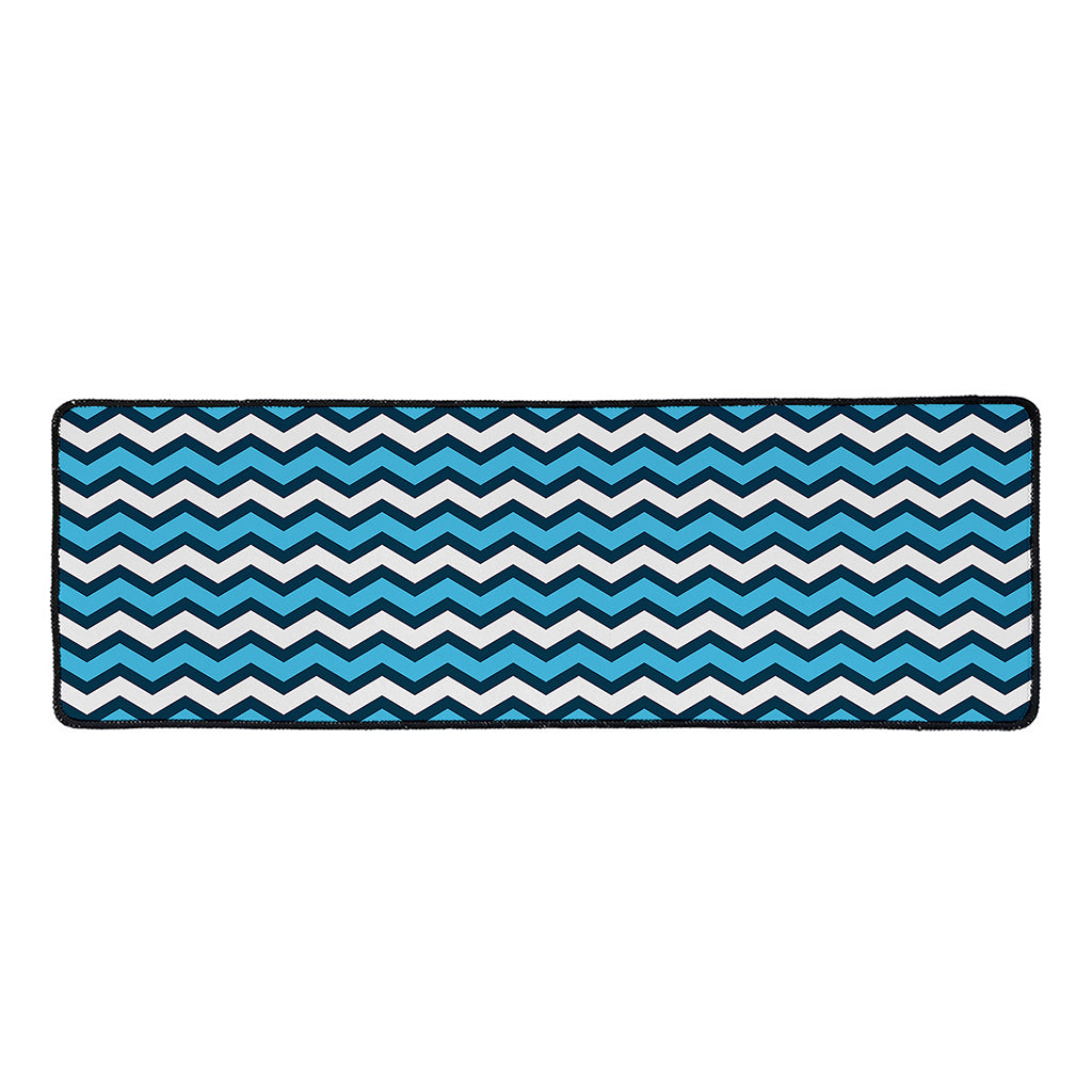 Blue And White Zigzag Pattern Print Long Kitchen Mat