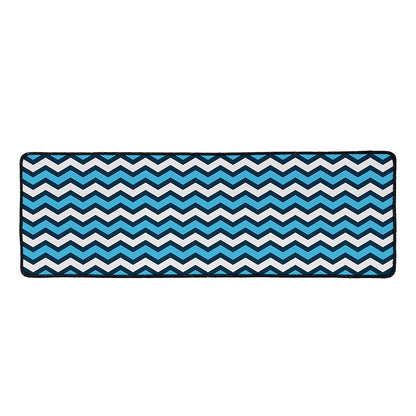 Blue And White Zigzag Pattern Print Long Kitchen Mat