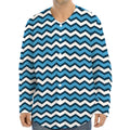 Blue And White Zigzag Pattern Print Long Sleeve Baseball Jersey