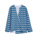 Blue And White Zigzag Pattern Print Long Sleeve Short Coat