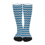 Blue And White Zigzag Pattern Print Long Socks