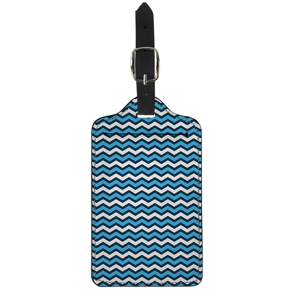 Blue And White Zigzag Pattern Print Luggage Tag