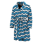 Blue And White Zigzag Pattern Print Men's Bathrobe