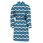 Blue And White Zigzag Pattern Print Men's Bathrobe
