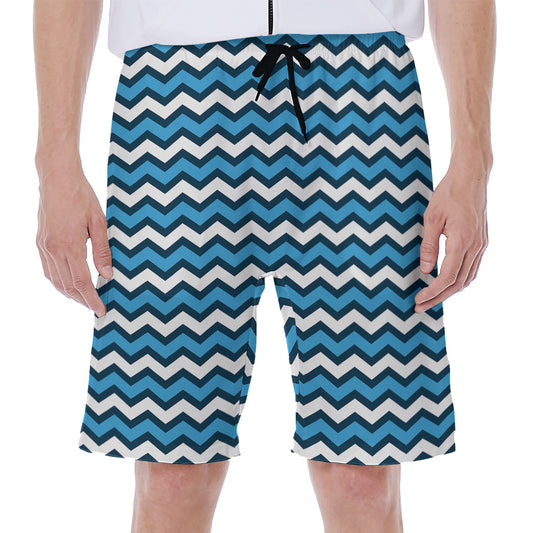 Blue And White Zigzag Pattern Print Men's Beach Shorts