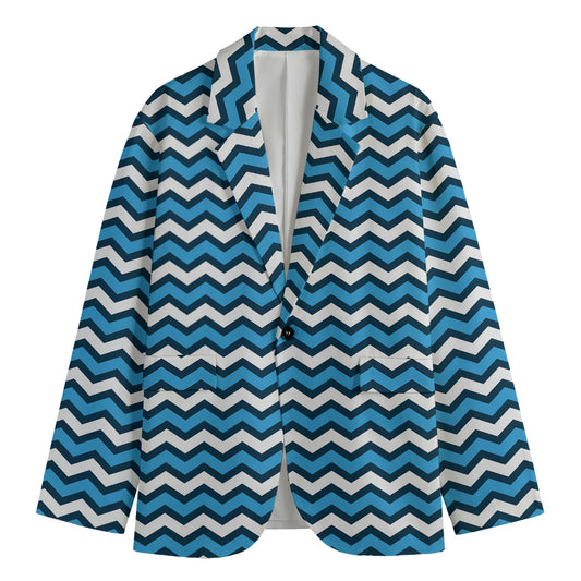Blue And White Zigzag Pattern Print Men's Blazer