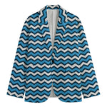 Blue And White Zigzag Pattern Print Men's Blazer