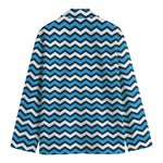 Blue And White Zigzag Pattern Print Men's Blazer