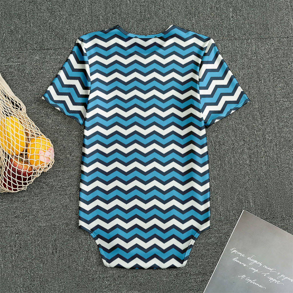 Blue And White Zigzag Pattern Print Men's Bodysuit