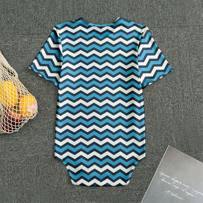 Blue And White Zigzag Pattern Print Men's Bodysuit