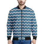 Blue And White Zigzag Pattern Print Men's Bomber Jacket