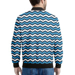 Blue And White Zigzag Pattern Print Men's Bomber Jacket