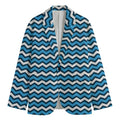 Blue And White Zigzag Pattern Print Men's Cotton Blazer