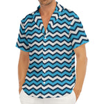 Blue And White Zigzag Pattern Print Men's Deep V-Neck Shirt