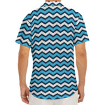 Blue And White Zigzag Pattern Print Men's Deep V-Neck Shirt