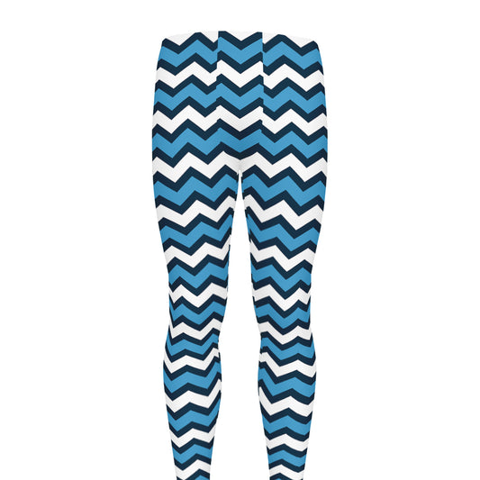 Blue And White Zigzag Pattern Print Men's leggings