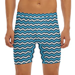 Blue And White Zigzag Pattern Print Men's Long Boxer Briefs