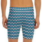 Blue And White Zigzag Pattern Print Men's Long Boxer Briefs