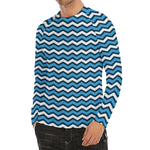 Blue And White Zigzag Pattern Print Men's Long Sleeve Rash Guard