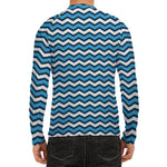 Blue And White Zigzag Pattern Print Men's Long Sleeve Rash Guard