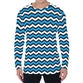 Blue And White Zigzag Pattern Print Men's Long Sleeve T-Shirt