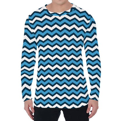Blue And White Zigzag Pattern Print Men's Long Sleeve T-Shirt