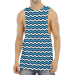 Blue And White Zigzag Pattern Print Men's Muscle Tank Top