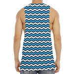 Blue And White Zigzag Pattern Print Men's Muscle Tank Top