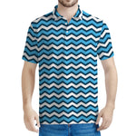Blue And White Zigzag Pattern Print Men's Polo Shirt