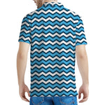 Blue And White Zigzag Pattern Print Men's Polo Shirt
