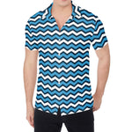 Blue And White Zigzag Pattern Print Men's Shirt